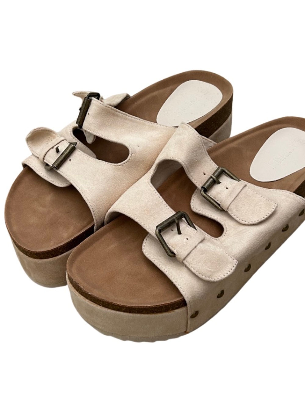 Atbell Women's Chunky Suede Double Buckle Footbed Sandals | Size 9